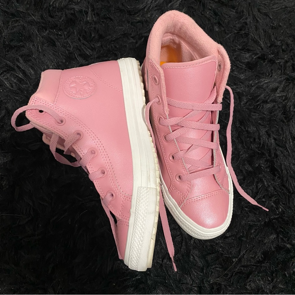 Soft pink faux leather chucks